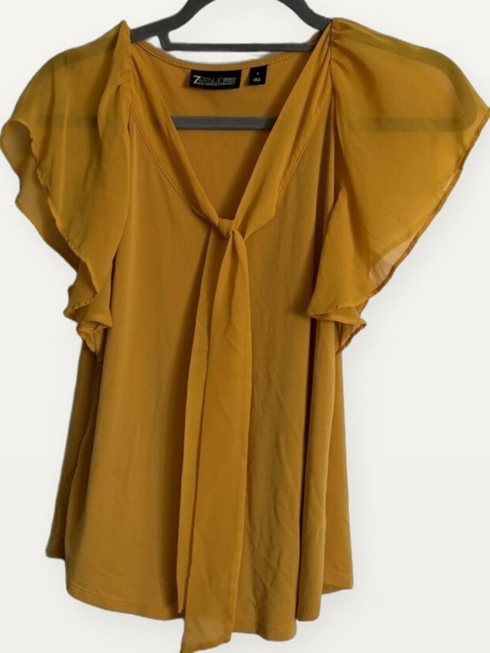 7th Avenue New York Company Mustard Tie Neck Blouse Small